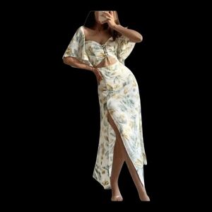 Zara Floral Print Maxi Dress Cutout And Slit Sexy beach Vibes XS